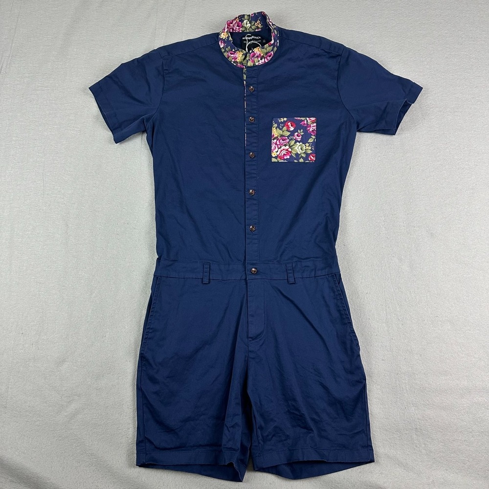 Romper Jack Navy Rose Romper Jumpsuit Mens Small Shorts One Piece button